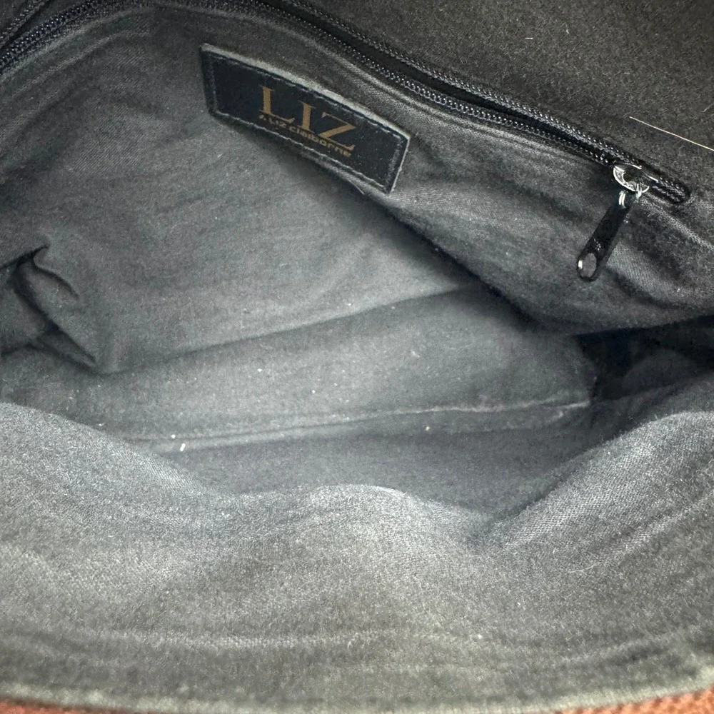 Liz Claiborne Black Brown Pebble Grain Satchel Crossbody Bag Brass Hardware